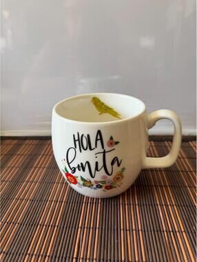 Hola Bonita Hello Beautiful Coffee Mug Opalhouse Parrot Floral Porcelain Cup C14